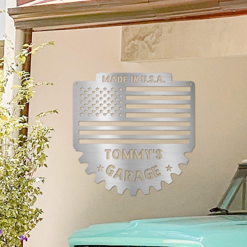 Personalized American Flag Garage Sign