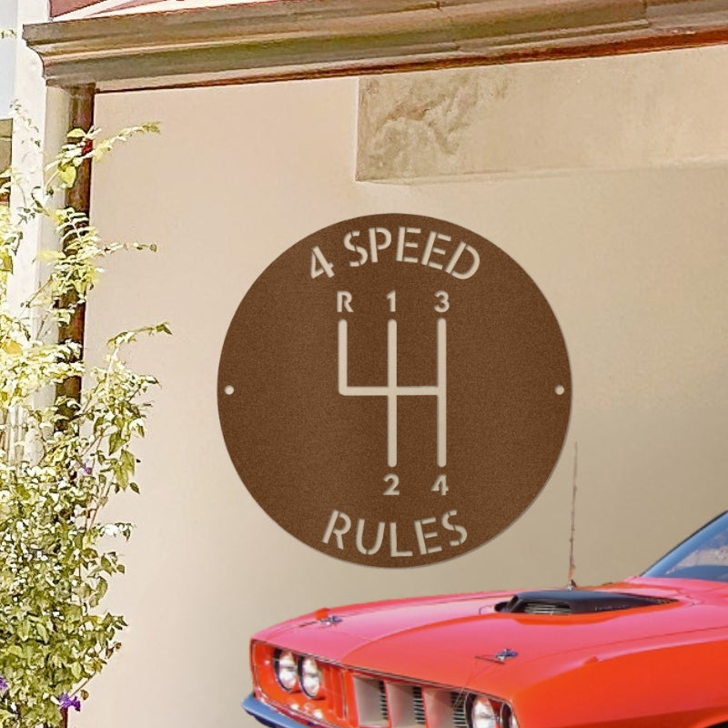 4-SPEED RULES Metal Sign for the Garage or Man Cave