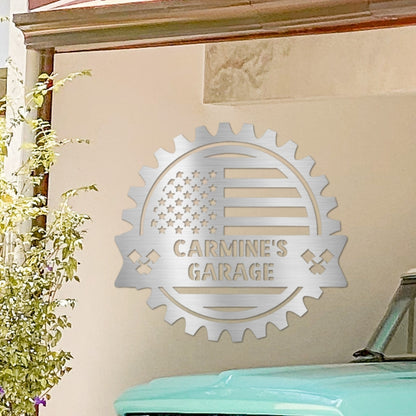 Personalized United States Flag Garage Sign