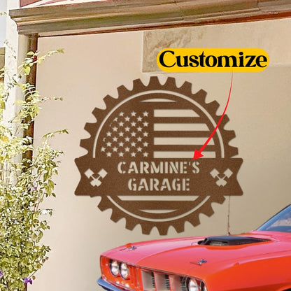 Personalized United States Flag Garage Sign