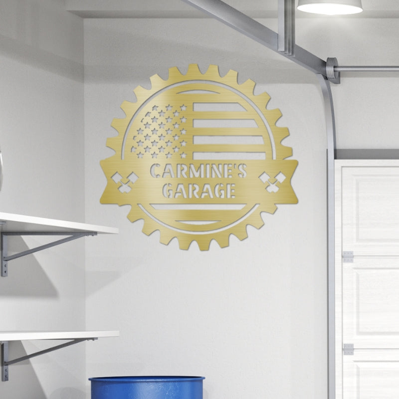 Personalized United States Flag Garage Sign