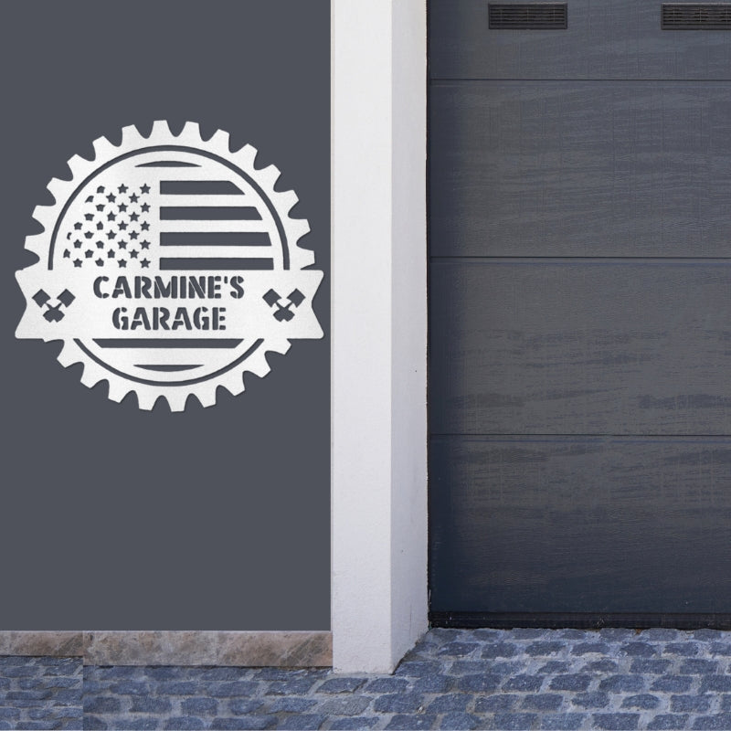 Personalized United States Flag Garage Sign