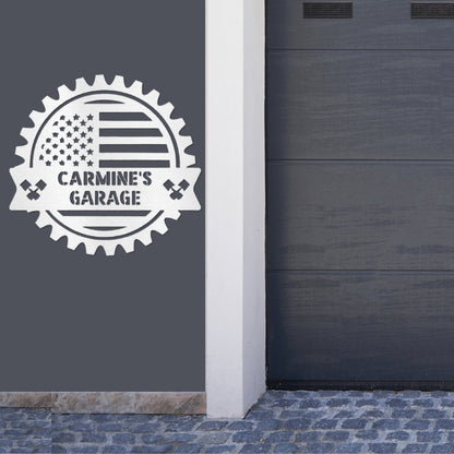 Personalized United States Flag Garage Sign