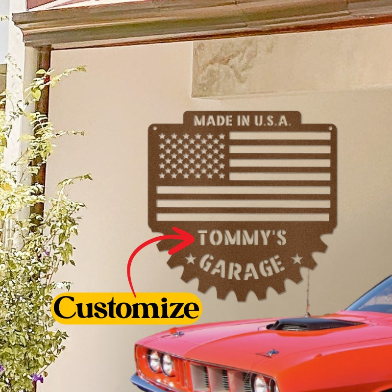 Personalized American Flag Garage Sign