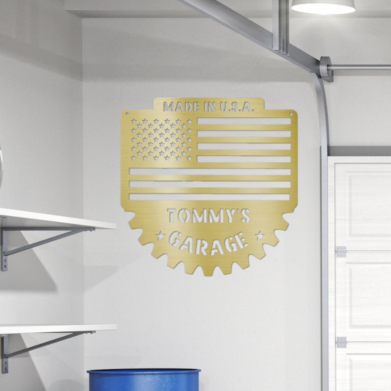 Personalized American Flag Garage Sign